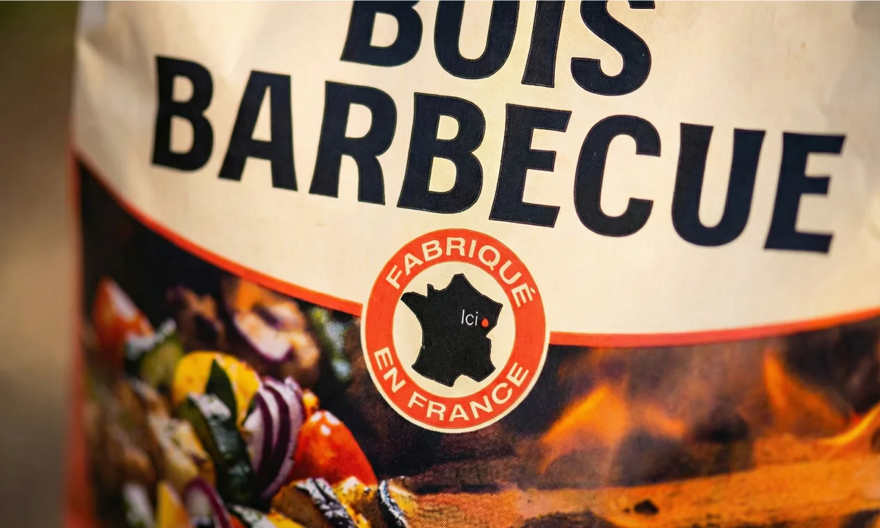 Zoom sur l'emballage d'un sac de bois barbecue FLAMINO